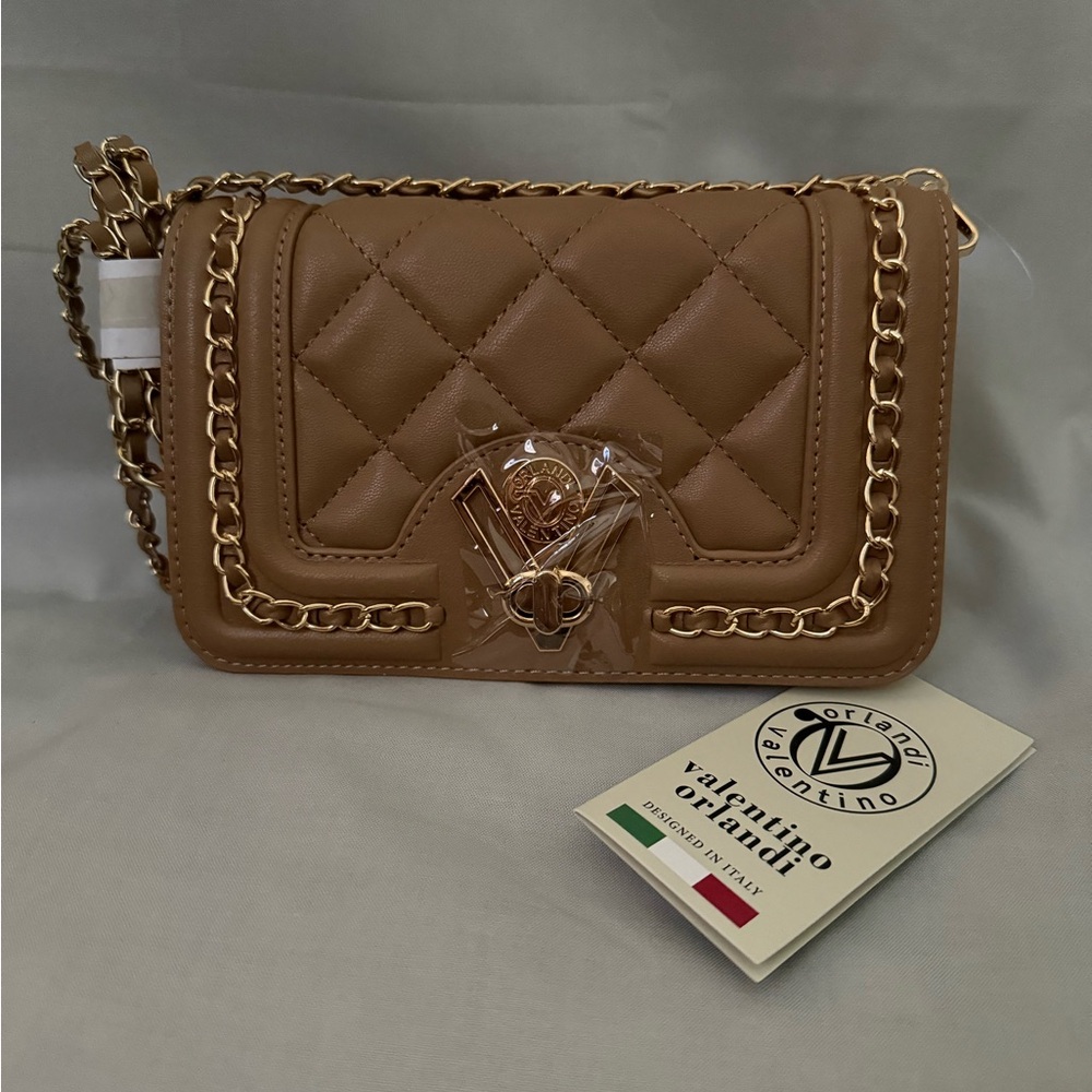 Valentino Orlandi Brown Quilted Crossbody Bag with Gold Hardware